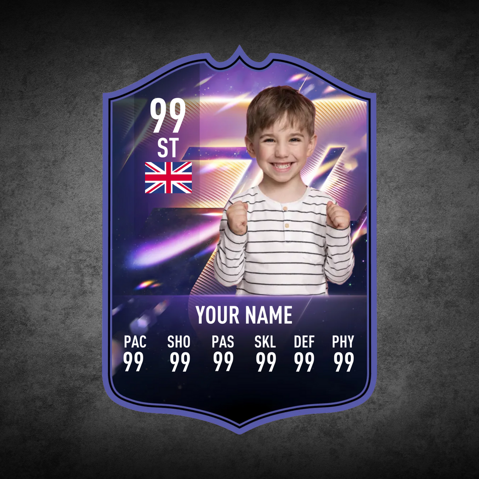 Happy kid holding custom football card